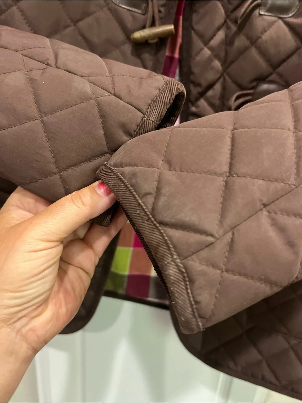 Kids Quilted Brown Toggle Jacket with Plaid Lining, Equestrian jacket girls